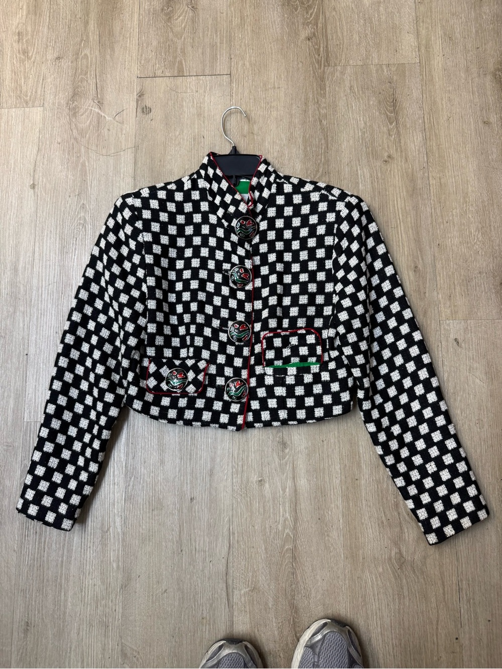 Vtg Platinum By Dorthy Schoelen Chekerboard Cropped Jacket Sz S